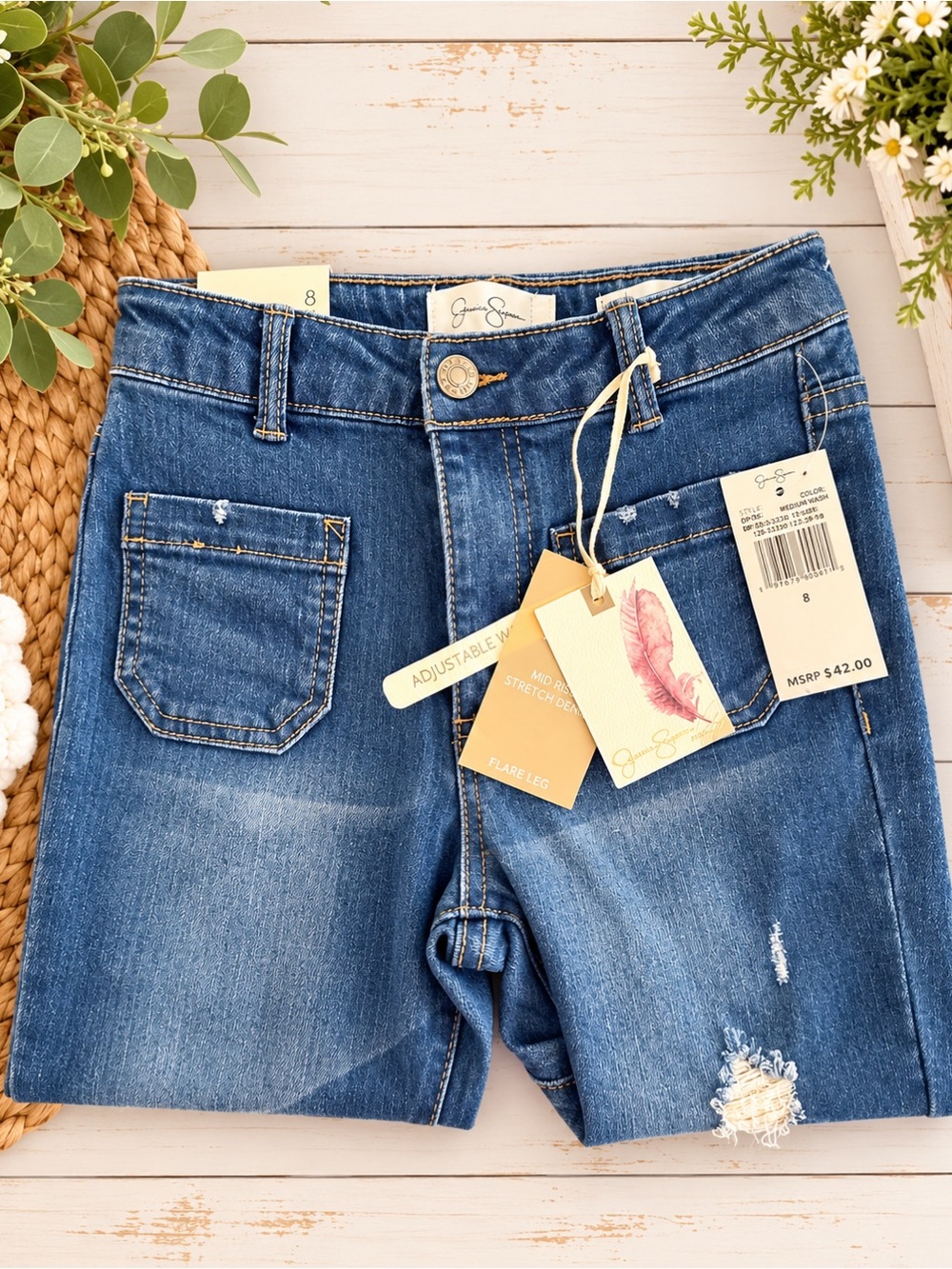 NWT Girls Size 8 Jessica Simpson Sydney Flare Mid Rise Denim Flare Leg Jeans.